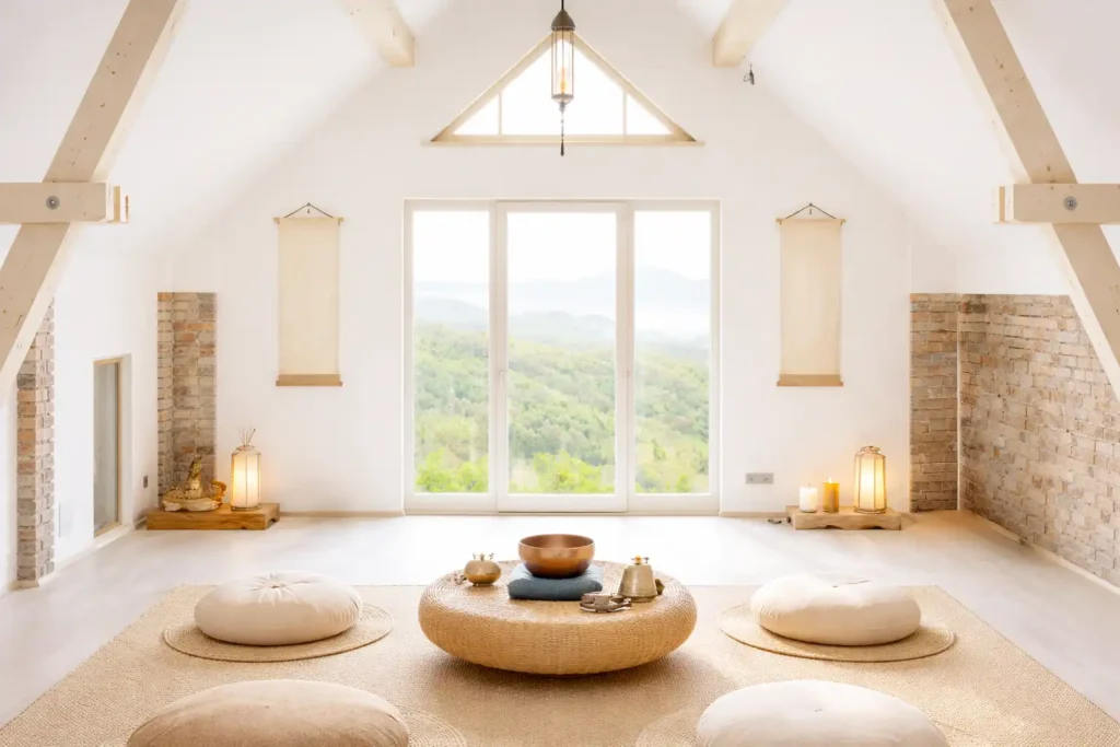 Meditationsraum mit Matten und Kissen – Meditation und Embodiment Training in Graz